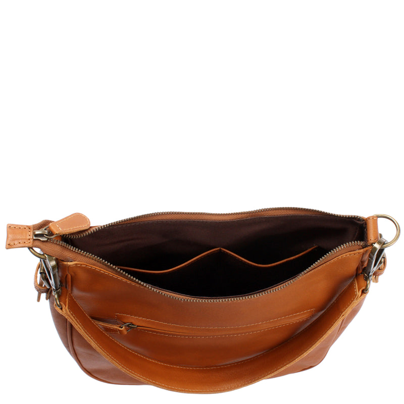 Leconi Schultertasche Ledertasche Handtasche Leder Cognac LE0063