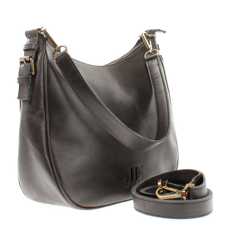 Leconi Schultertasche Ledertasche Handtasche Leder Dunkelgrau LE0063