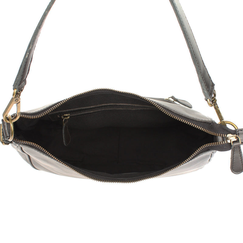 Leconi Schultertasche Ledertasche Handtasche Leder Dunkelgrau LE0063