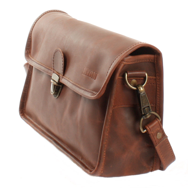 Leconi Schultertasche Umhängetasche Damen Leder Gewachstes Rindsleder Braun LE3044