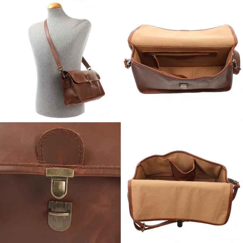 Leconi Schultertasche Umhängetasche Damen Leder Gewachstes Rindsleder Braun LE3044