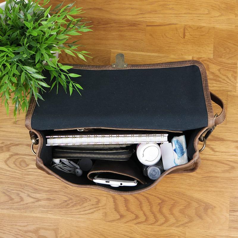 Leconi Schultertasche Umhängetasche Damen Leder Gewachstes Rindsleder Schlamm LE3044