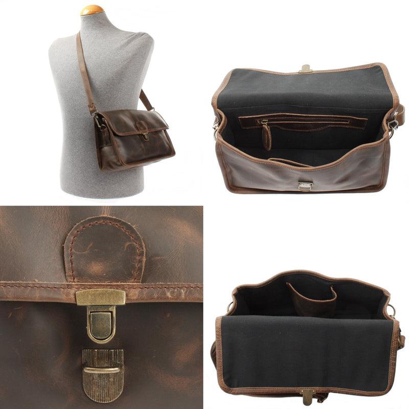 Leconi Schultertasche Umhängetasche Damen Leder Gewachstes Rindsleder Schlamm LE3044