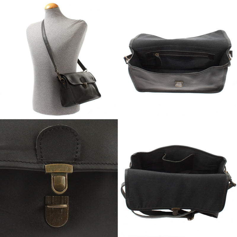 Leconi Schultertasche Umhängetasche Damen Leder Gewachstes Rindsleder Schwarz LE3044