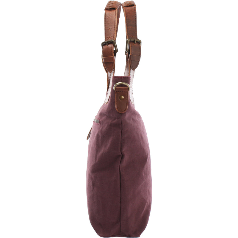 Leconi Schultertasche Umhängetasche Henkeltasche Shopper Damentasche Canvas Leder Bordeaux LE0054