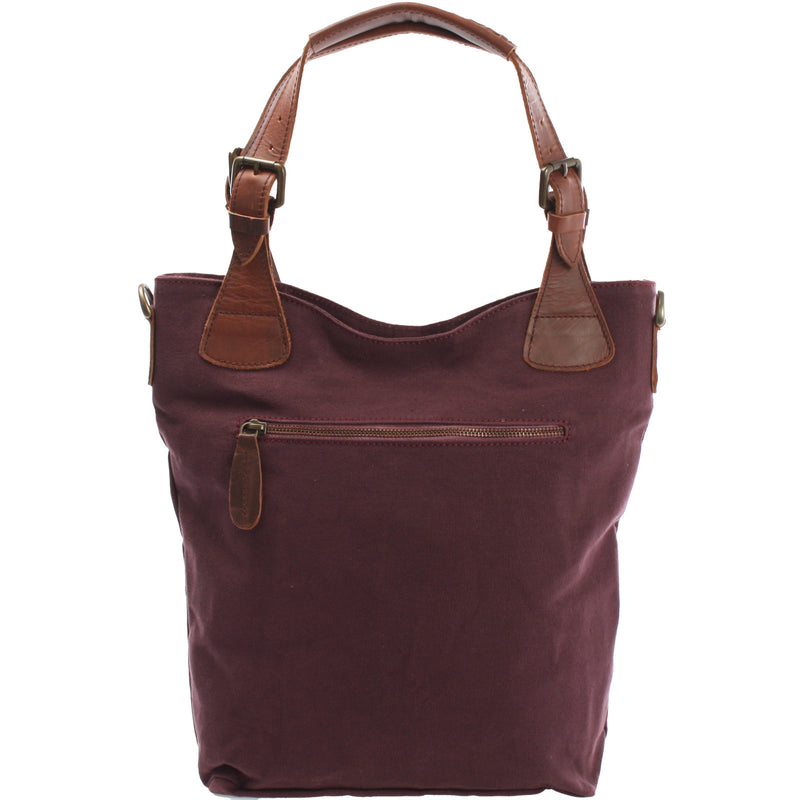 Leconi Schultertasche Umhängetasche Henkeltasche Shopper Damentasche Canvas Leder Bordeaux LE0054