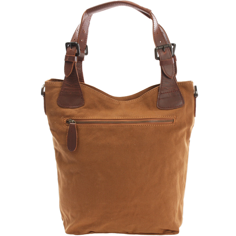 Leconi Schultertasche Umhängetasche Henkeltasche Shopper Damentasche Canvas Leder Cognac LE0054