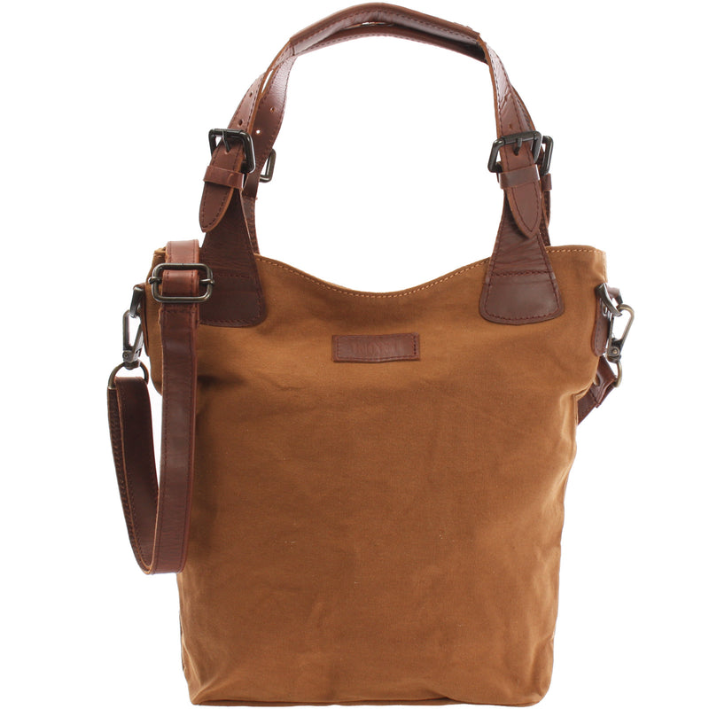 Leconi Schultertasche Umhängetasche Henkeltasche Shopper Damentasche Canvas Leder cognac LE0054