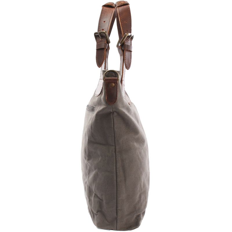 Leconi Schultertasche Umhängetasche Henkeltasche Shopper Damentasche Canvas Leder Grau LE0054