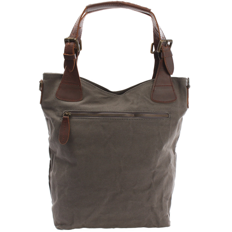 Leconi Schultertasche Umhängetasche Henkeltasche Shopper Damentasche Canvas Leder Grau LE0054