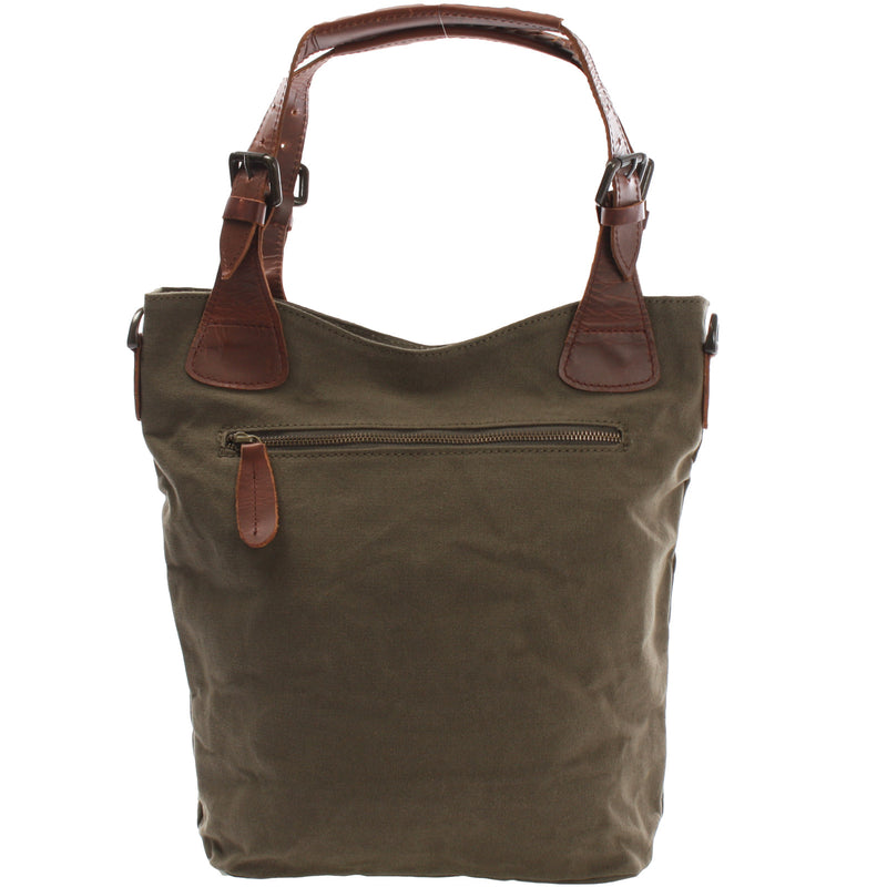 Leconi Schultertasche Umhängetasche Henkeltasche Shopper Damentasche Canvas Leder Grün LE0054