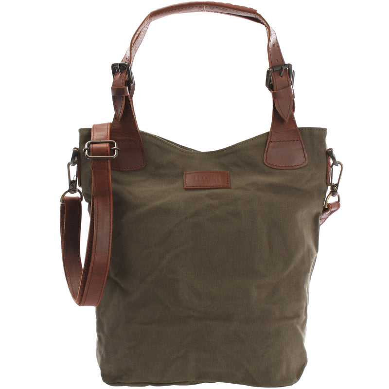 Leconi Schultertasche Umhängetasche Henkeltasche Shopper Damentasche Canvas Leder grün LE0054