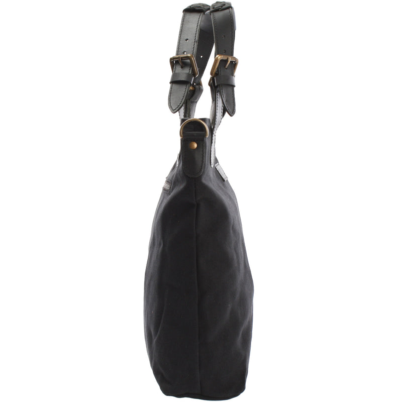 Leconi Schultertasche Umhängetasche Henkeltasche Shopper Damentasche Canvas Leder Schwarz LE0054