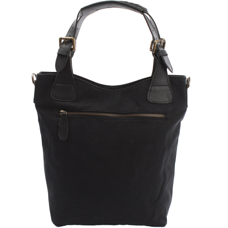 Leconi Schultertasche Umhängetasche Henkeltasche Shopper Damentasche Canvas Leder Schwarz LE0054