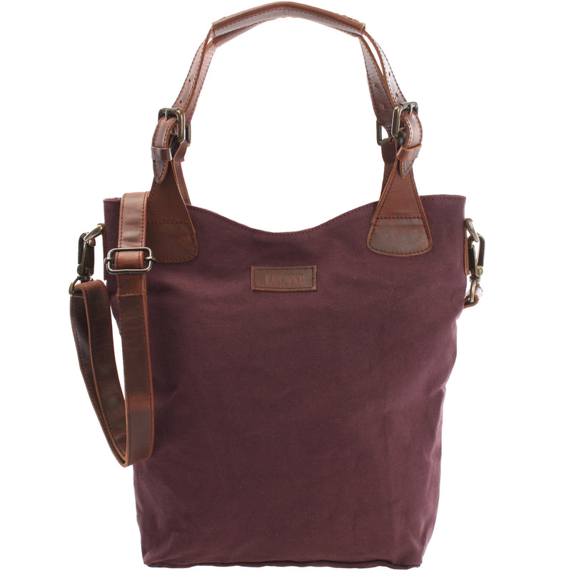 Leconi Schultertasche Umhängetasche Henkeltasche Shopper Damentasche Canvas Leder bordeaux LE0054