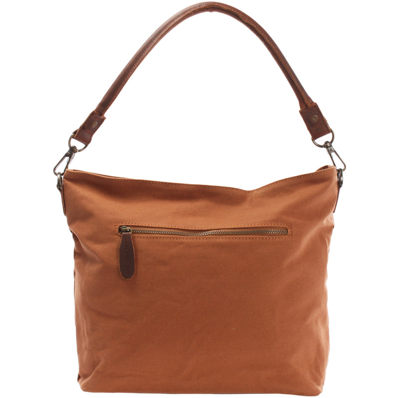 Leconi Schultertasche Umhängetasche Ledertasche Canvas Leder Cognac LE0039