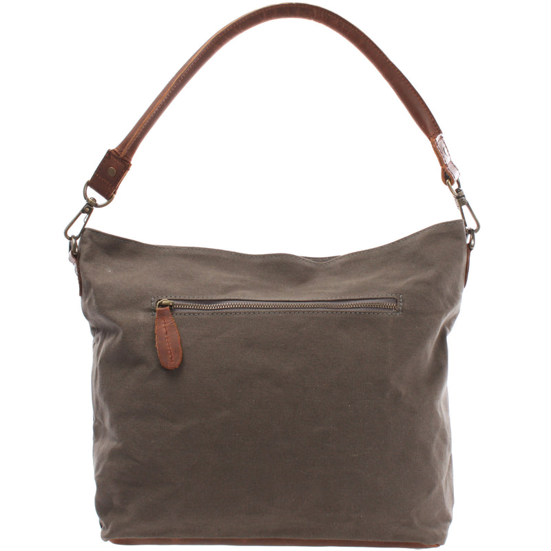 Leconi Schultertasche Umhängetasche Ledertasche Canvas Leder Grau LE0039