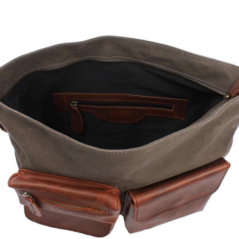 Leconi Schultertasche Umhängetasche Ledertasche Canvas Leder Grau LE0039