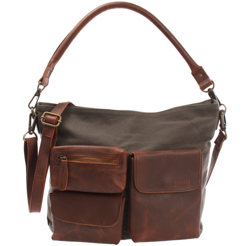 Leconi Schultertasche Umhängetasche Ledertasche Canvas Leder grau LE0039