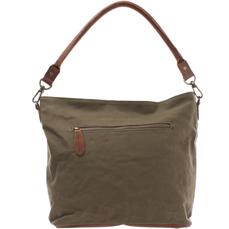Leconi Schultertasche Umhängetasche Ledertasche Canvas Leder Grün LE0039