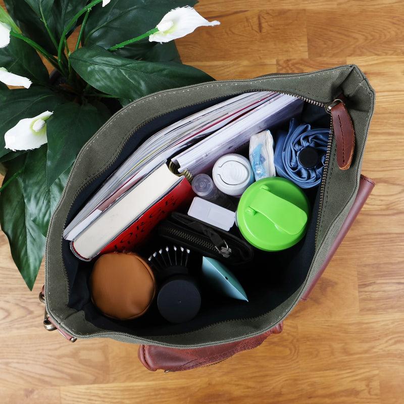 Leconi Schultertasche Umhängetasche Ledertasche Canvas Leder Grün LE0039