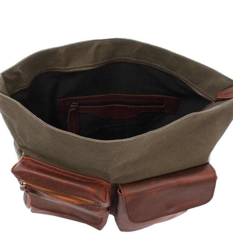 Leconi Schultertasche Umhängetasche Ledertasche Canvas Leder Grün LE0039