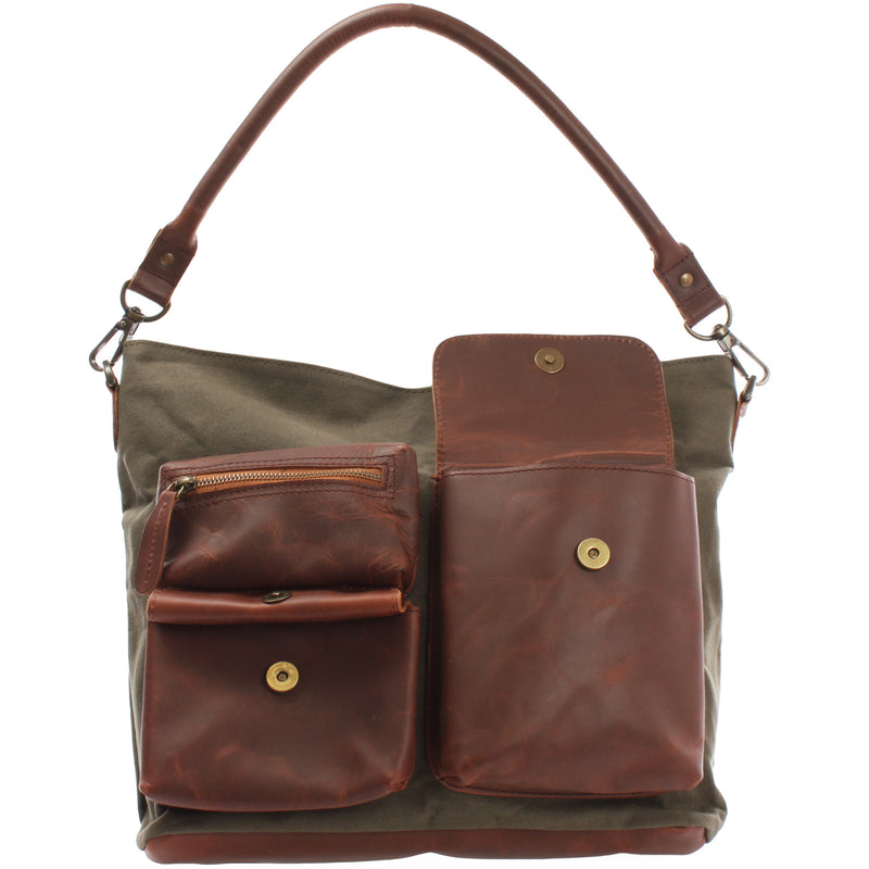 Leconi Schultertasche Umhängetasche Ledertasche Canvas Leder Grün LE0039