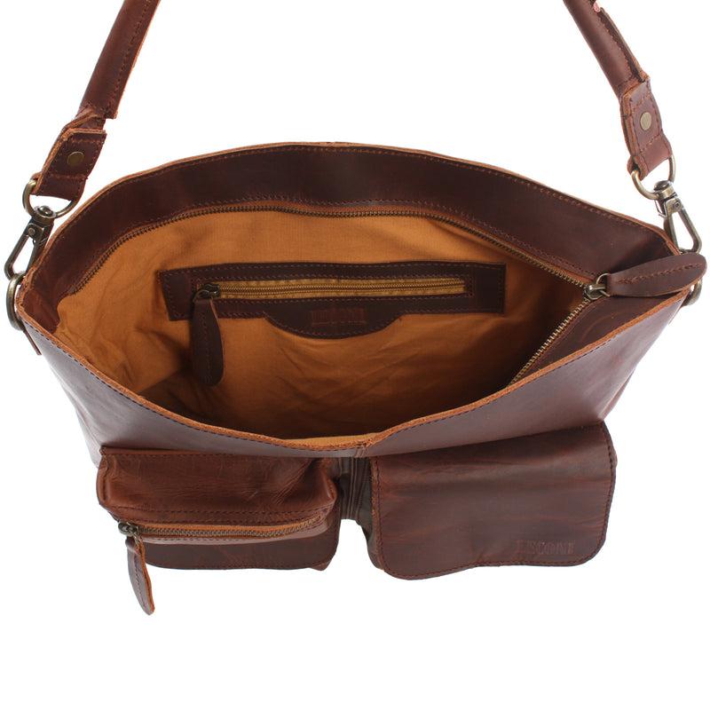 Leconi Schultertasche Umhängetasche Ledertasche Leder Braun LE0039