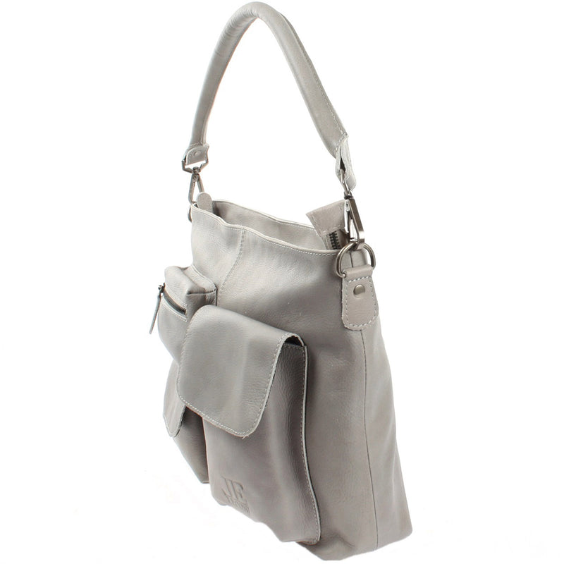 Leconi Schultertasche Umhängetasche Ledertasche Leder Damen Hellgrau LE0062