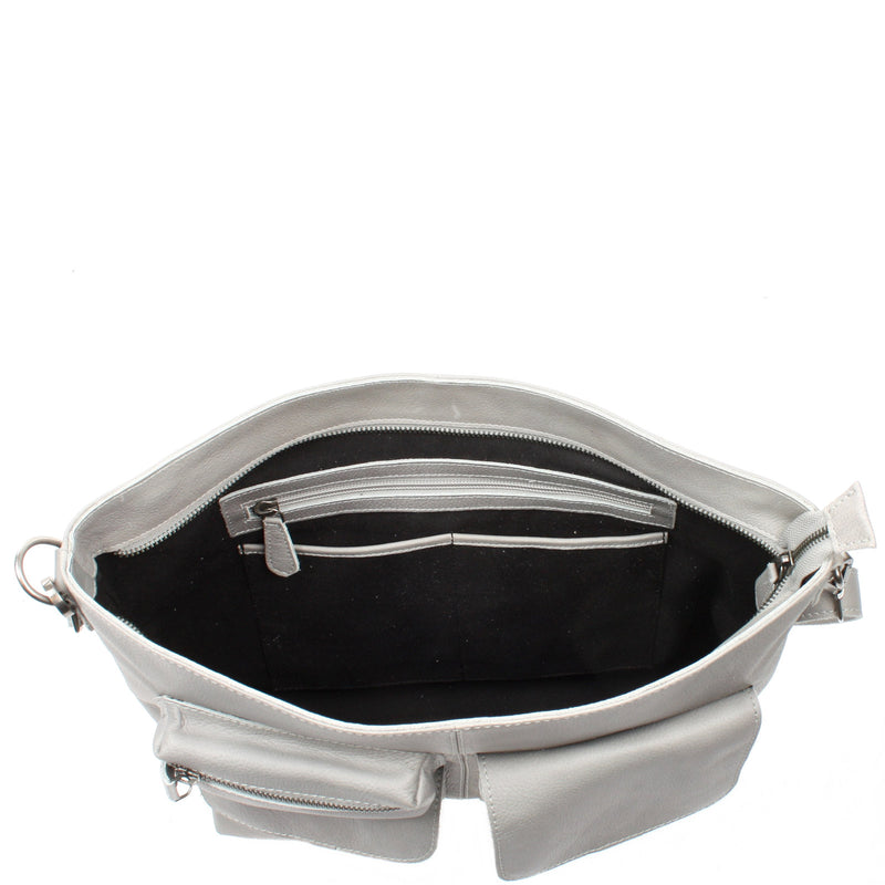 Leconi Schultertasche Umhängetasche Ledertasche Leder Damen Hellgrau LE0062