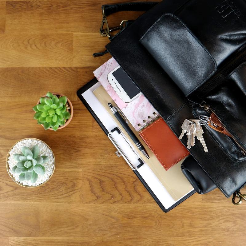 Leconi Schultertasche Umhängetasche Ledertasche Leder Damen Schwarz LE0062