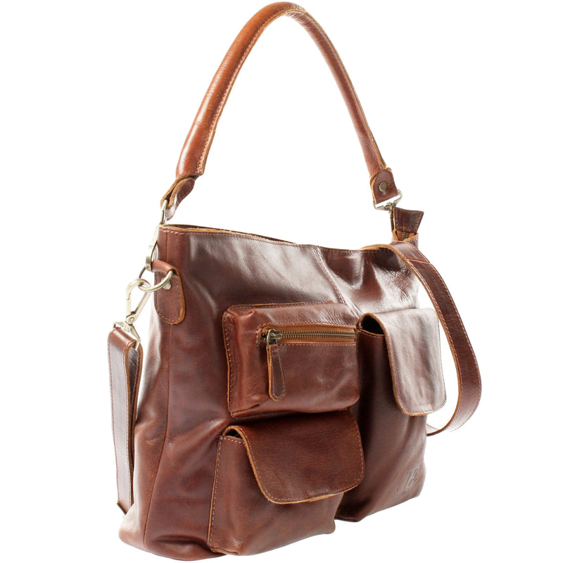 Leconi Schultertasche Umhängetasche Ledertasche Leder Damen Braun LE0062