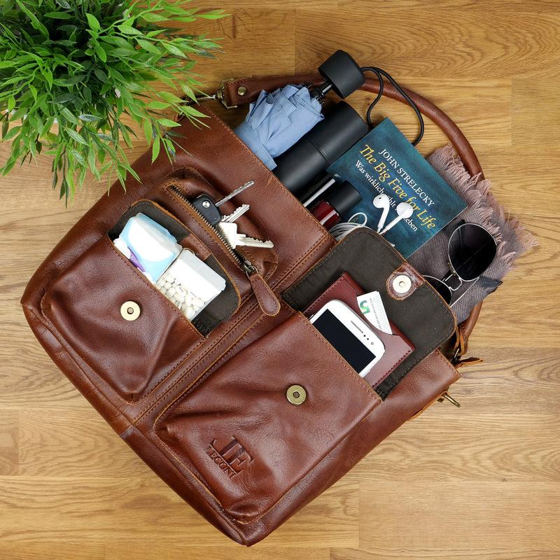 Leconi Schultertasche Umhängetasche Ledertasche Leder Damen Braun LE0062