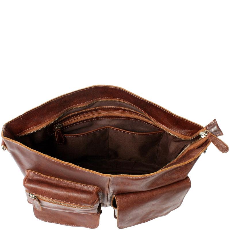 Leconi Schultertasche Umhängetasche Ledertasche Leder Damen Braun LE0062