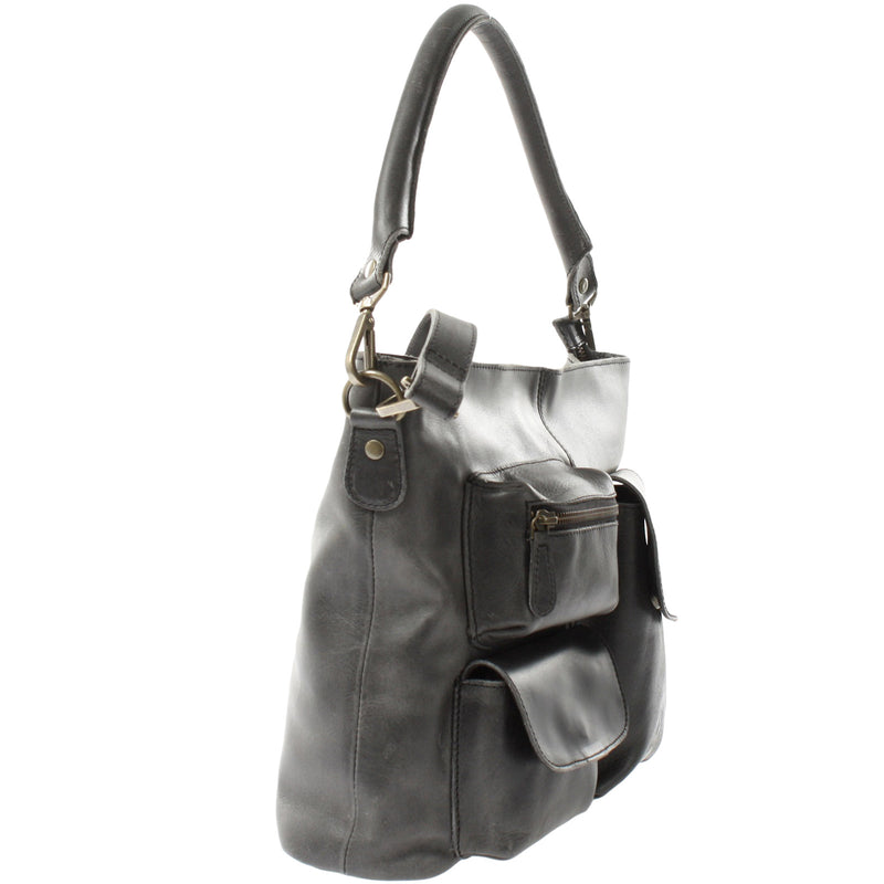 Leconi Schultertasche Umhängetasche Ledertasche Leder Damen Dunkelgrau LE0062