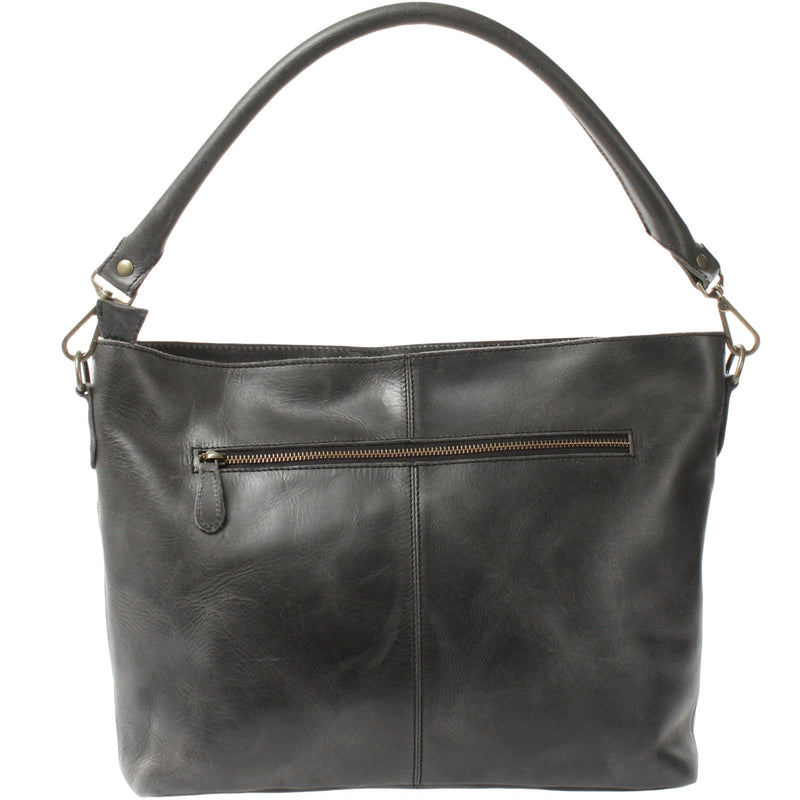 Leconi Schultertasche Umhängetasche Ledertasche Leder Damen Dunkelgrau LE0062