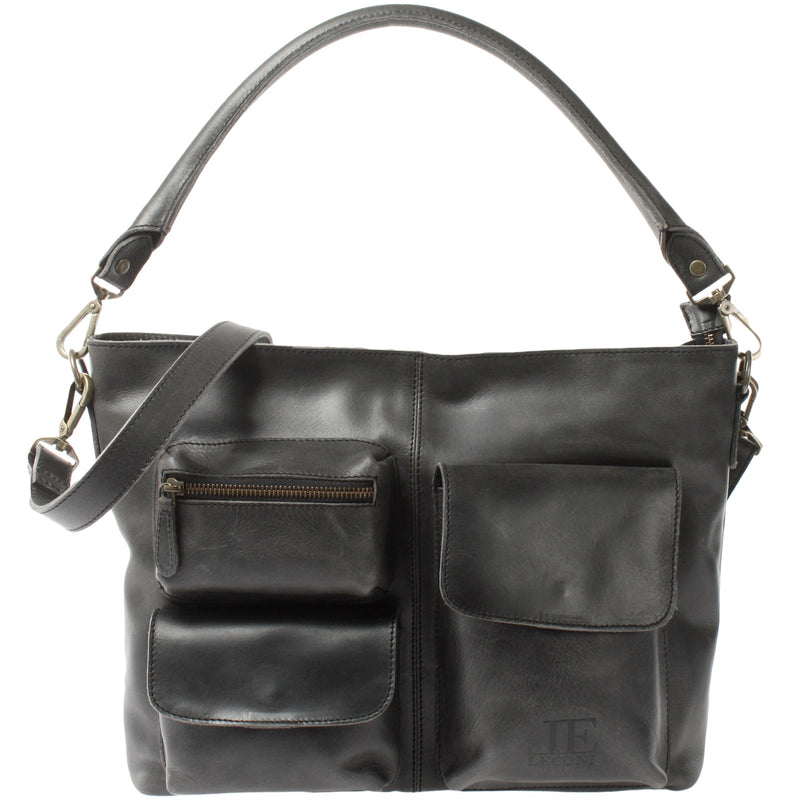 Leconi Schultertasche Umhängetasche Ledertasche Leder Damen dunkelgrau LE0062