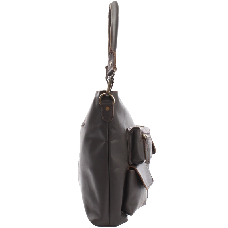 Leconi Schultertasche Umhängetasche Ledertasche Leder Dunkelbraun LE0039