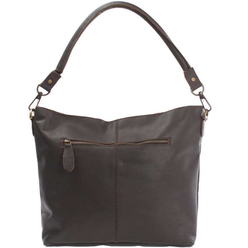 Leconi Schultertasche Umhängetasche Ledertasche Leder Dunkelbraun LE0039