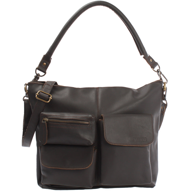 Leconi Schultertasche Umhängetasche Ledertasche Leder dunkelbraun LE0039
