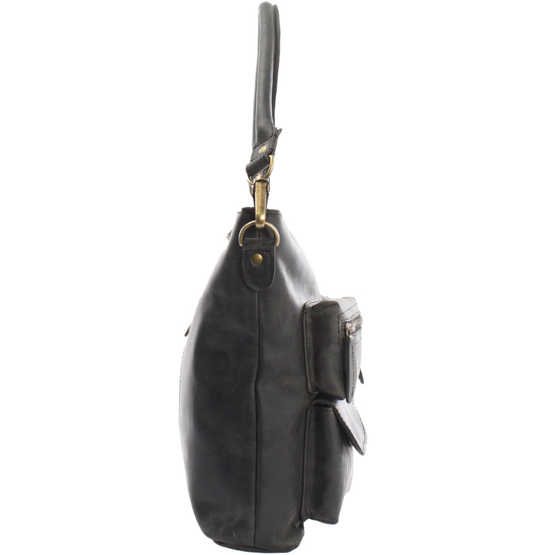 Leconi Schultertasche Umhängetasche Ledertasche Leder Grau LE0039