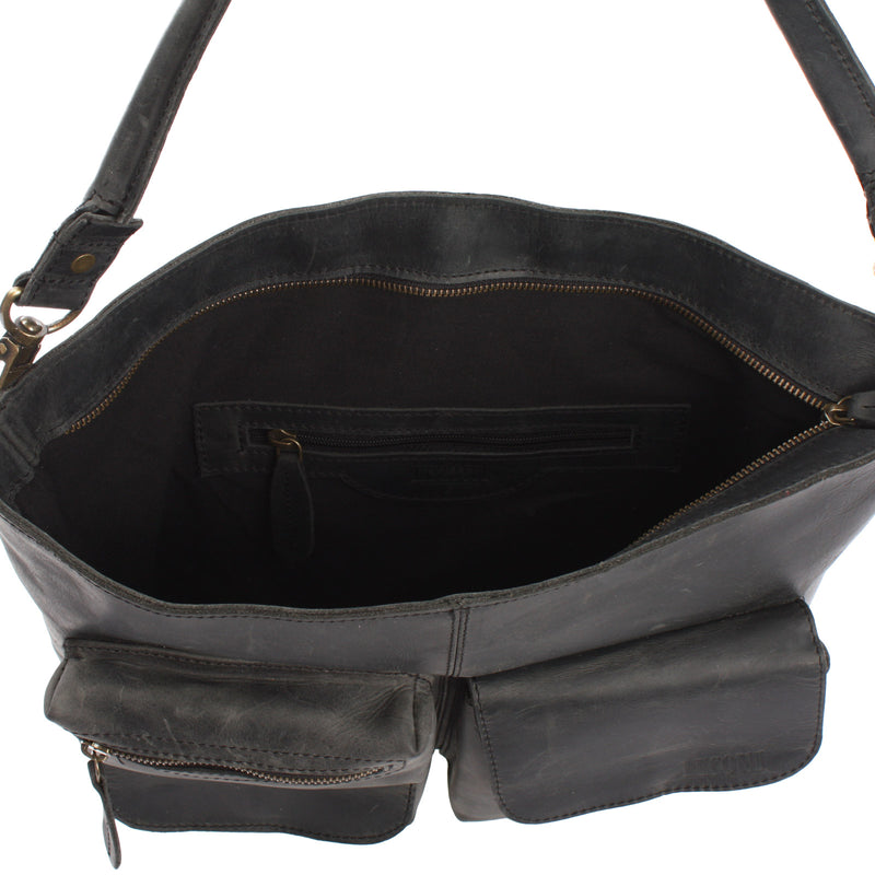 Leconi Schultertasche Umhängetasche Ledertasche Leder Grau LE0039