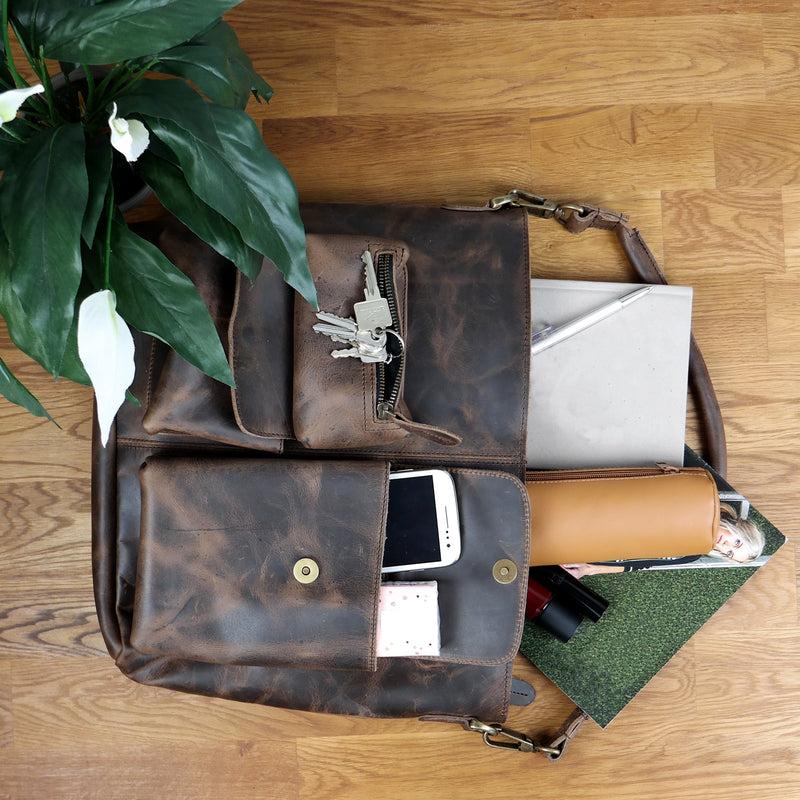 Leconi Schultertasche Umhängetasche Ledertasche Leder Schlamm LE0039