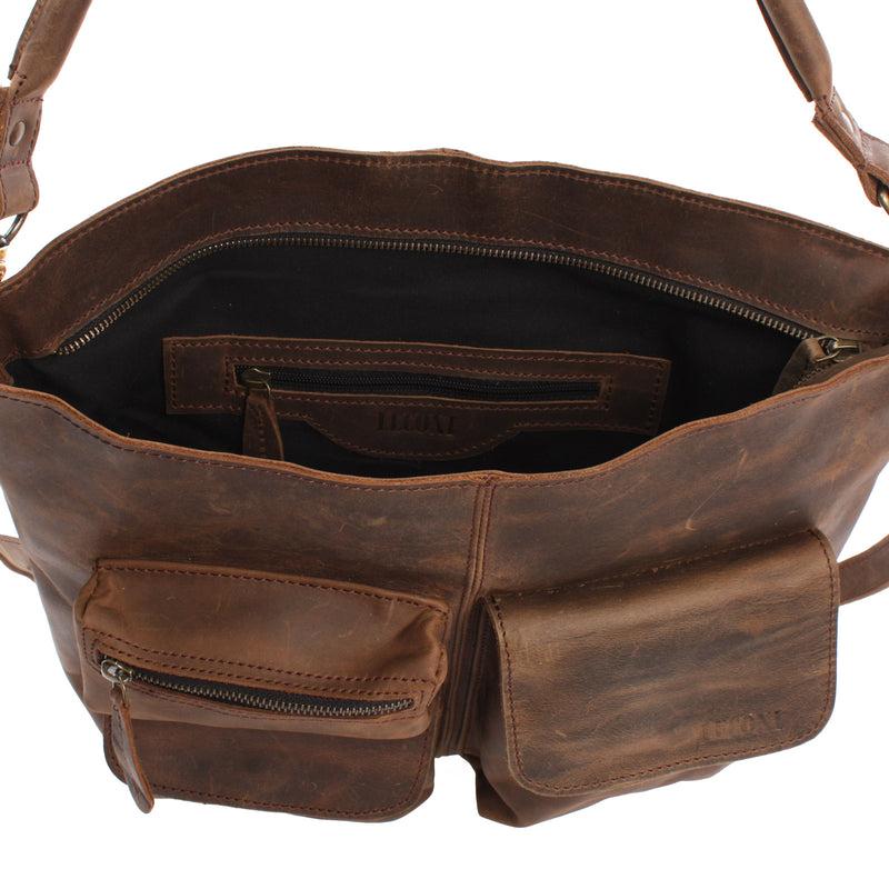 Leconi Schultertasche Umhängetasche Ledertasche Leder Schlamm LE0039