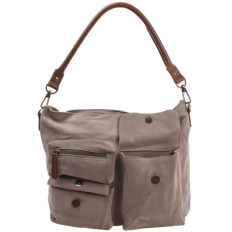 Leconi Schultertasche Umhängetasche Ledertasche Veloursleder Grau LE0039