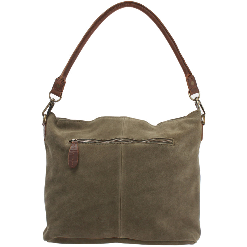 Leconi Schultertasche Umhängetasche Ledertasche Veloursleder Grün LE0039