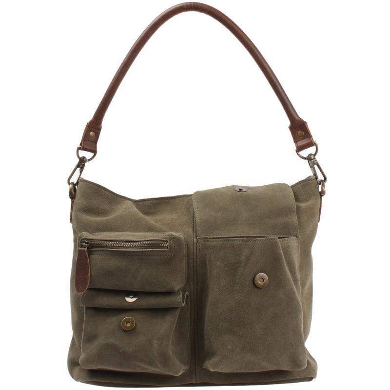 Leconi Schultertasche Umhängetasche Ledertasche Veloursleder Grün LE0039