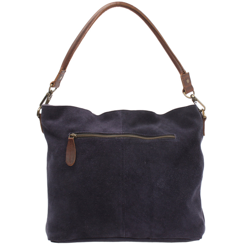Leconi Schultertasche Umhängetasche Ledertasche Veloursleder Navy LE0039