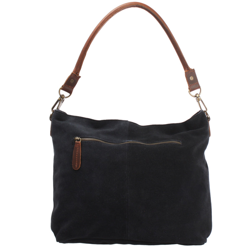 Leconi Schultertasche Umhängetasche Ledertasche Veloursleder Anthrazit LE0039