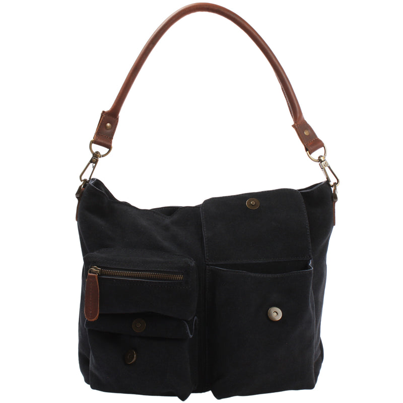 Leconi Schultertasche Umhängetasche Ledertasche Veloursleder Anthrazit LE0039